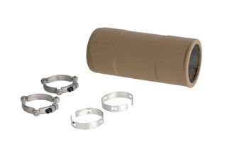 Magpul 5.5in Suppressor cover mounts to most 1.5in diameter suppressors to protect shooters hands without trapping heat - medium coyote tan